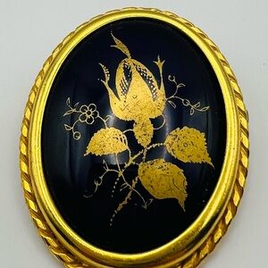 Elegant Gold and Navy Blue Floral Wall Art